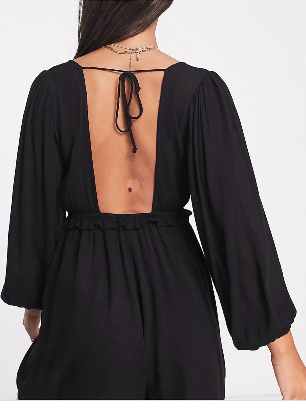 Asos Design Volume Sleeve Plunge Black Beach Romper Sz 10 Tall NWT - Picture 6 of 16